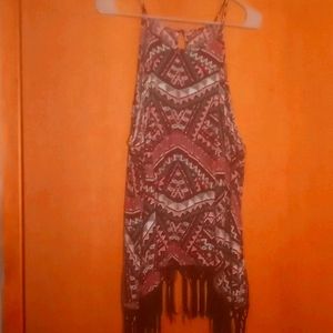 Camisole, geometric, fringe turquoise, red